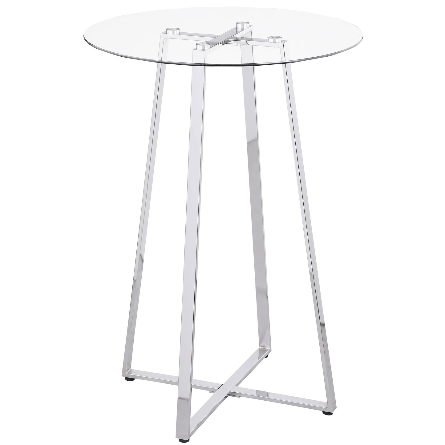 Table de bar Zanella avec plateau en verre et pieds chromés