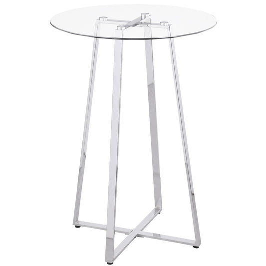 Table de bar Zanella avec plateau en verre et pieds chromés