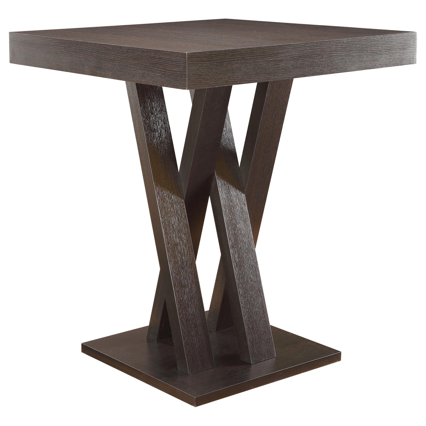 Table de bar carrée Freda à double base en X, couleur cappuccino