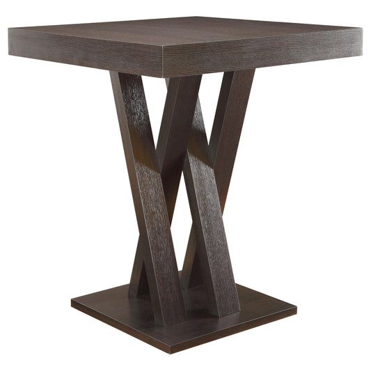Table de bar carrée Freda à double base en X, couleur cappuccino