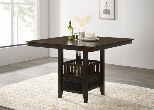 Table de bar carrée Jaden avec rangement, couleur espresso.