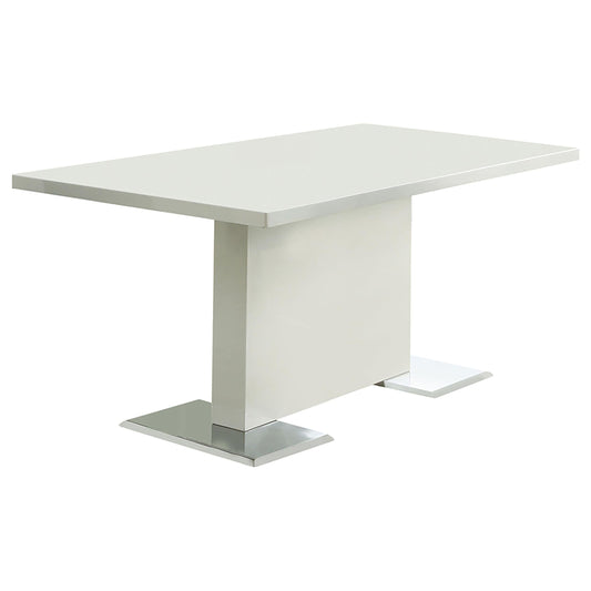 Table à manger à pied central en forme de T, blanc brillant, modèle Anges