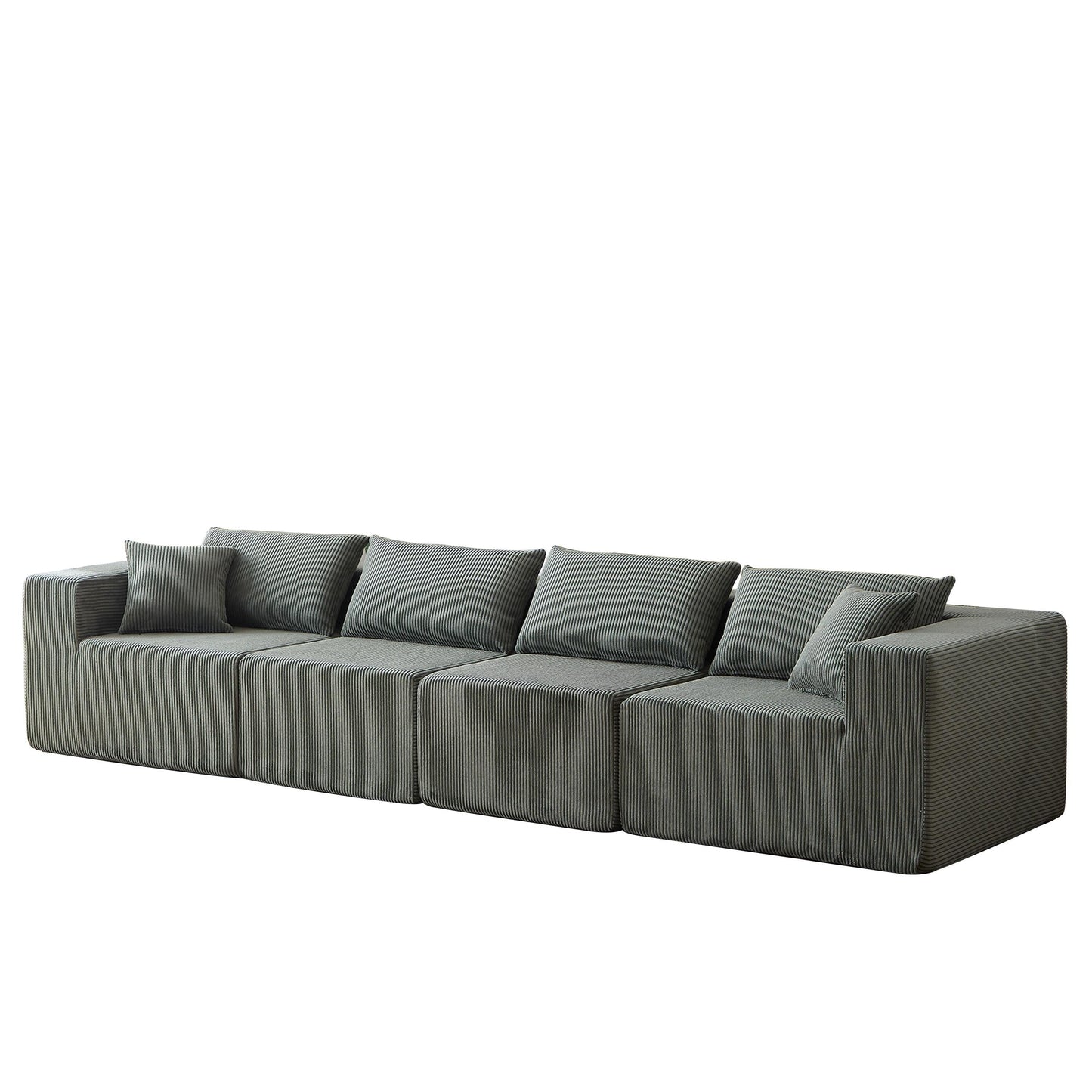 Canapé d'angle modulaire en cordouroy de 264 cm, ensemble de canapé de sol, canapé compressé rempli de mousse, combinaison libre de 4 pièces.