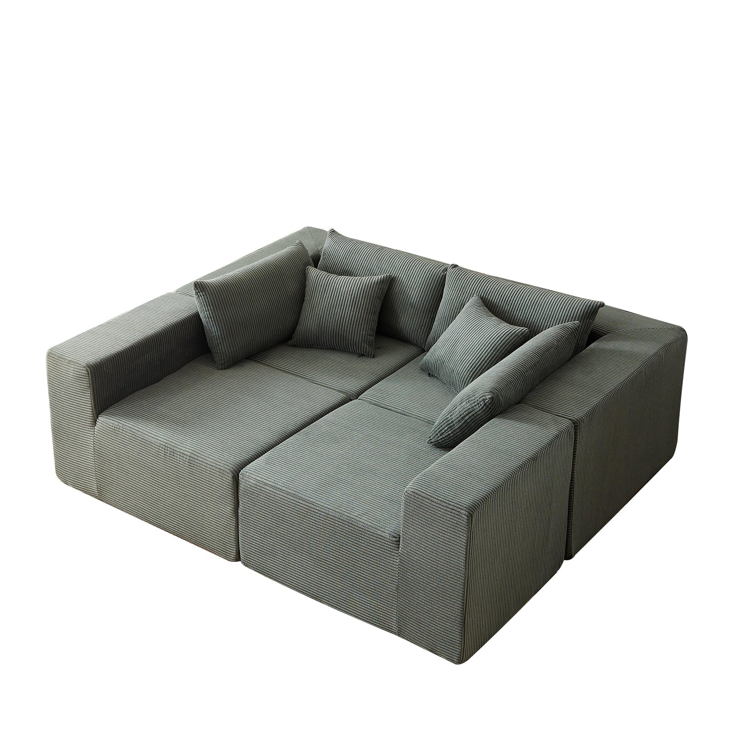 Canapé d'angle modulaire en cordouroy de 264 cm, ensemble de canapé de sol, canapé compressé rempli de mousse, combinaison libre de 4 pièces.