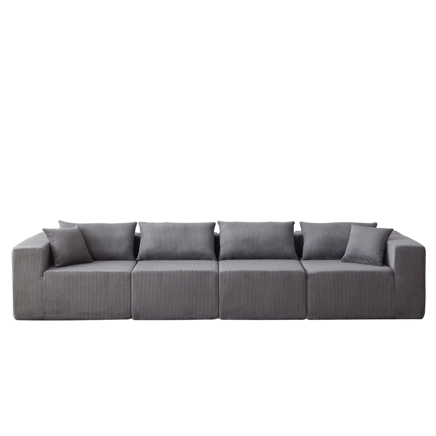 Canapé d'angle modulaire en cordouroy de 264 cm, ensemble de canapé de sol, canapé compressé rempli de mousse, combinaison libre de 4 pièces.