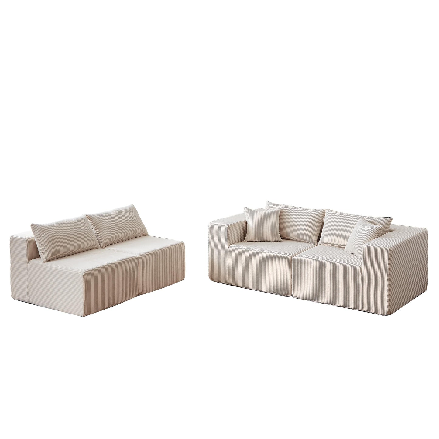 Canapé d'angle modulaire en cordouroy de 264 cm, ensemble de canapé de sol, canapé compressé rempli de mousse, combinaison libre de 4 pièces.