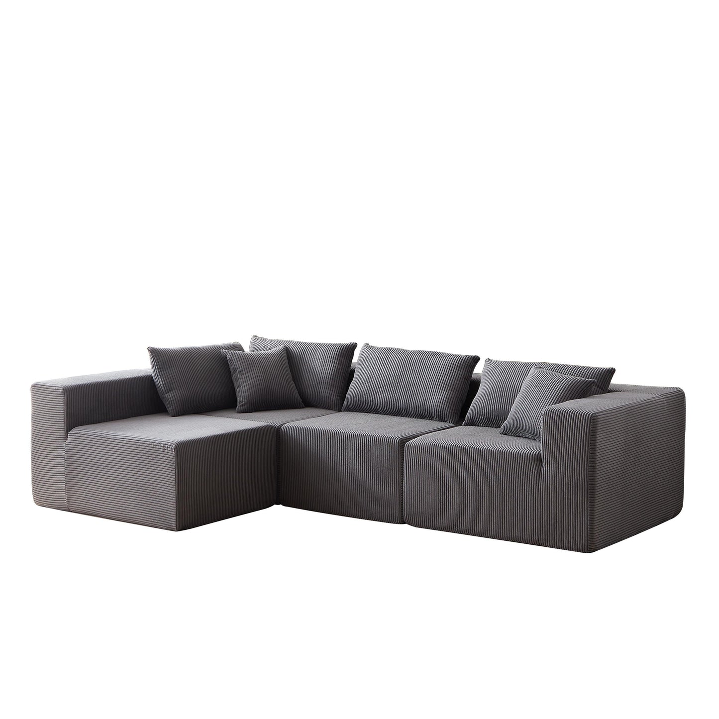 Canapé d'angle modulaire en cordouroy de 264 cm, ensemble de canapé de sol, canapé compressé rempli de mousse, combinaison libre de 4 pièces.