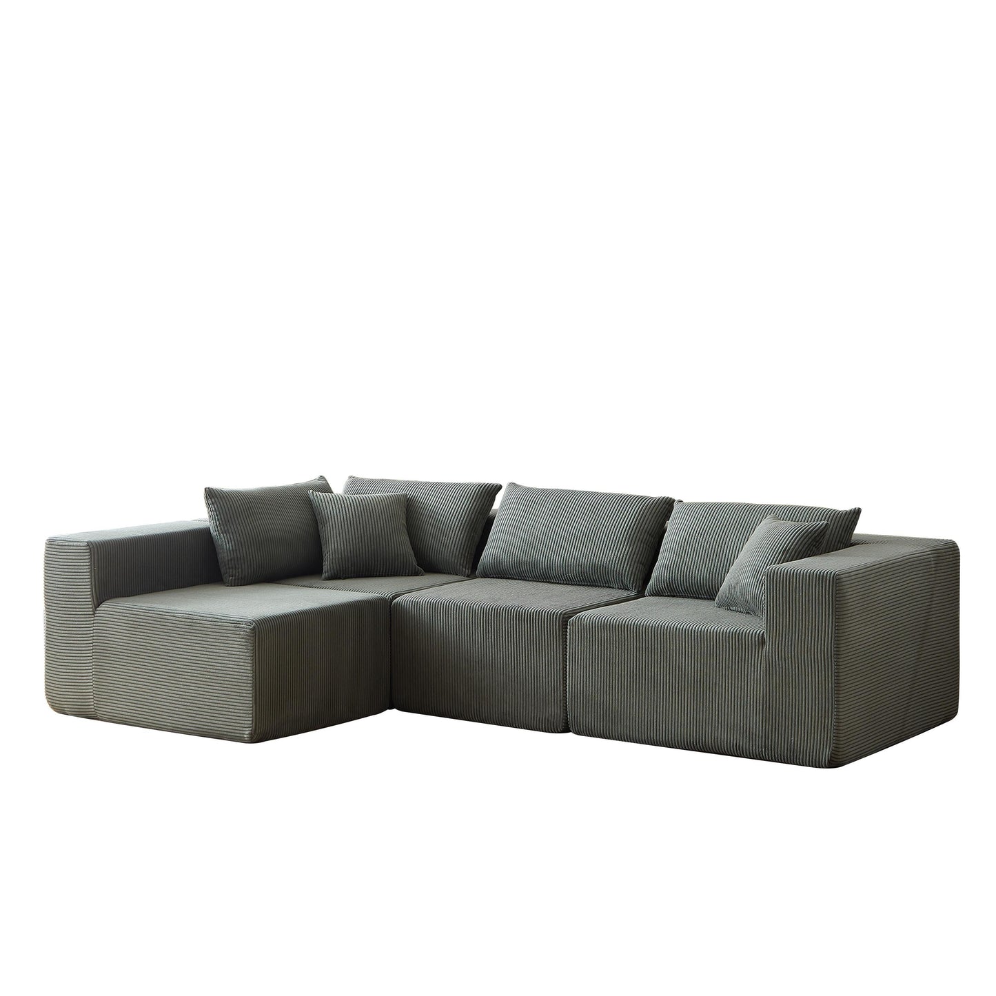 Canapé d'angle modulaire en cordouroy de 264 cm, ensemble de canapé de sol, canapé compressé rempli de mousse, combinaison libre de 4 pièces.