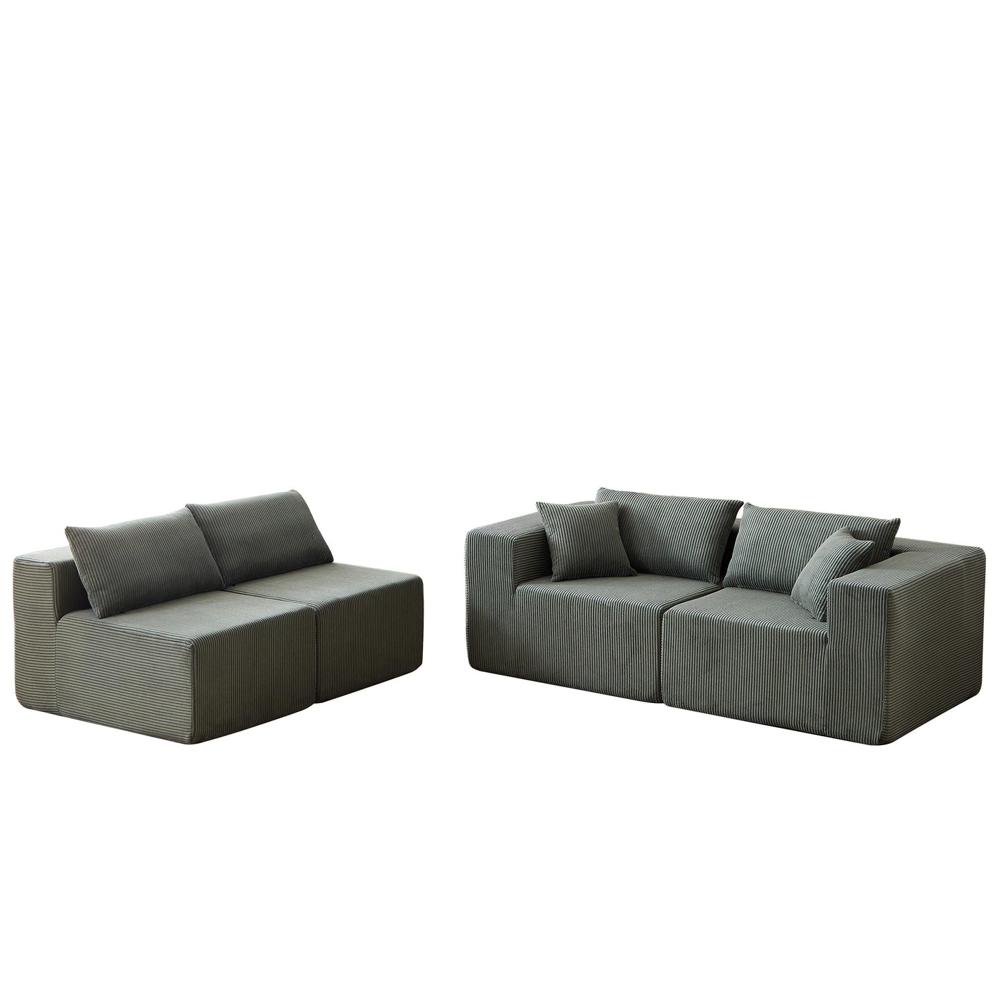 Canapé d'angle modulaire en cordouroy de 264 cm, ensemble de canapé de sol, canapé compressé rempli de mousse, combinaison libre de 4 pièces.