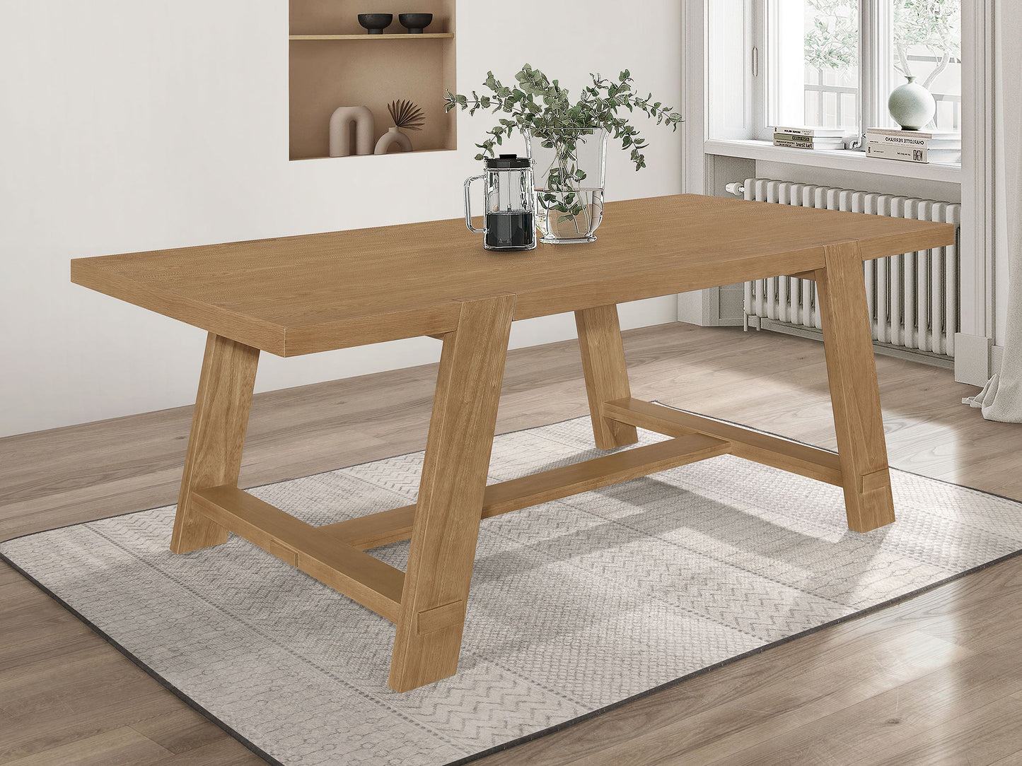 Table à manger rectangulaire Sharon avec pieds béquilles, bleu et brun