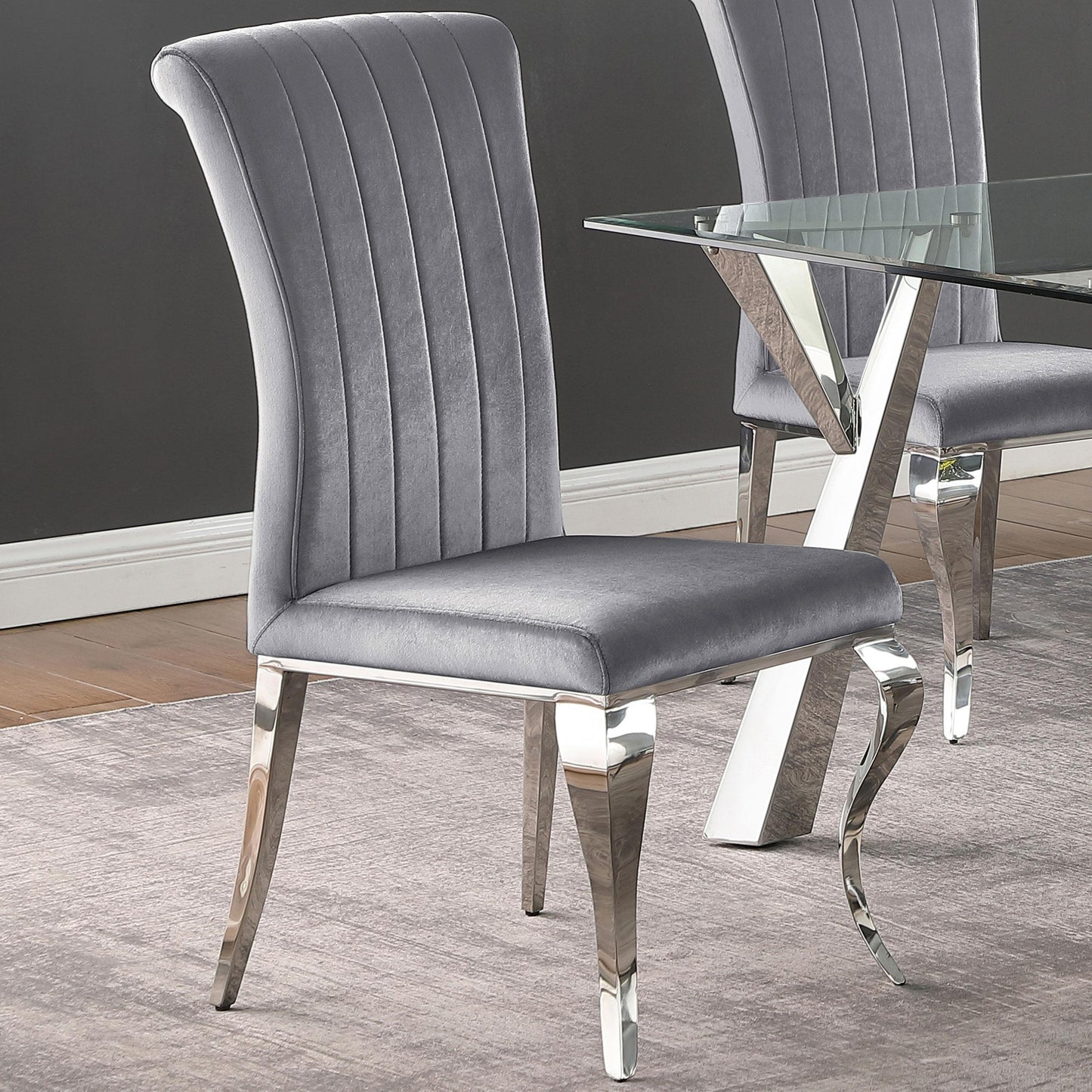 Chaises Betty à dossier et assise rembourrées, gris et chrome (lot de 4)