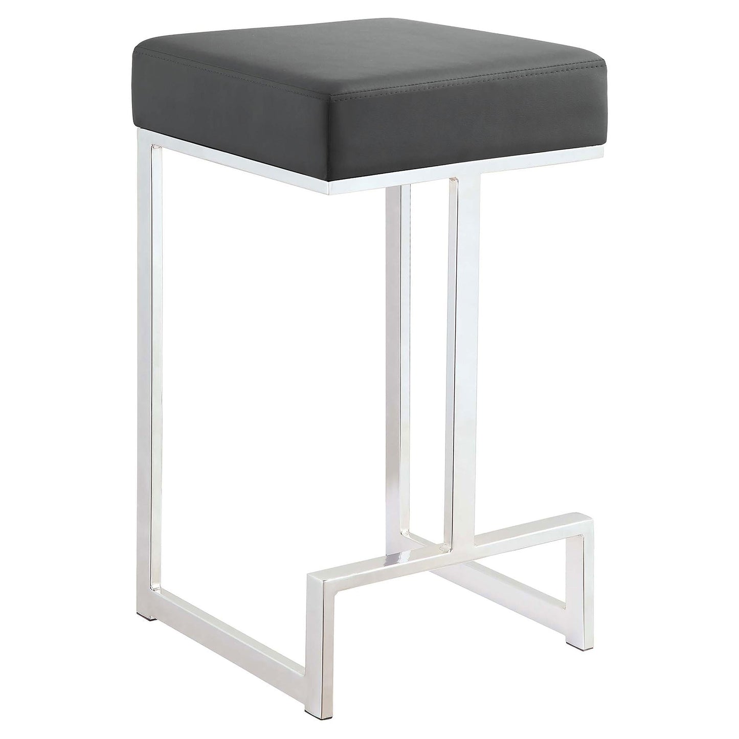 Tabouret de bar carré Gervase, hauteur standard, gris et chrome