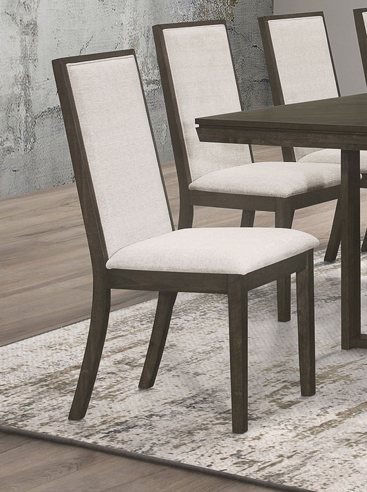 Chaise de salle à manger Kelly, dossier plein, pieds en bois, beige et gris foncé (lot de 2)