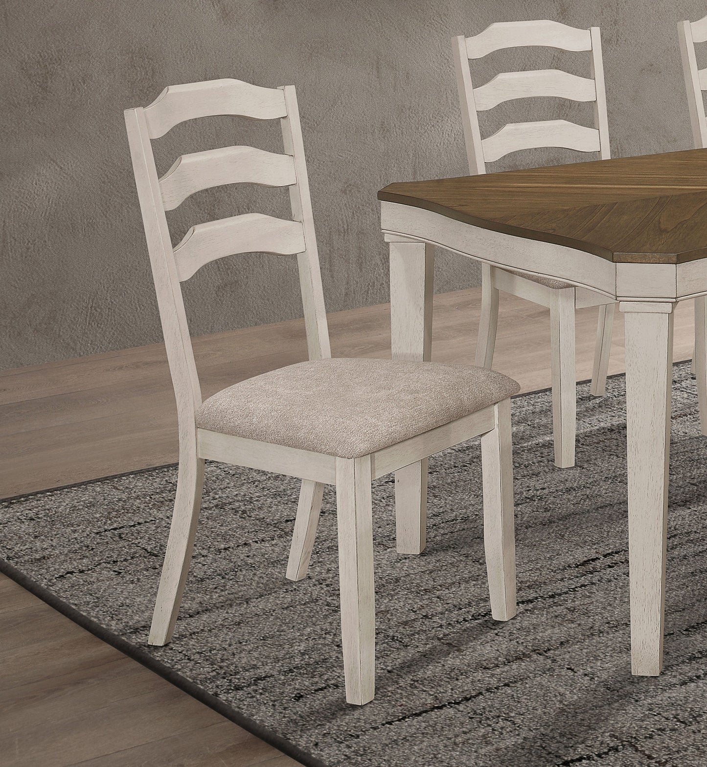 Chaise de salle à manger Ronnie, dossier en équerre, assise rembourrée, kaki et crème rustique (lot de 2)