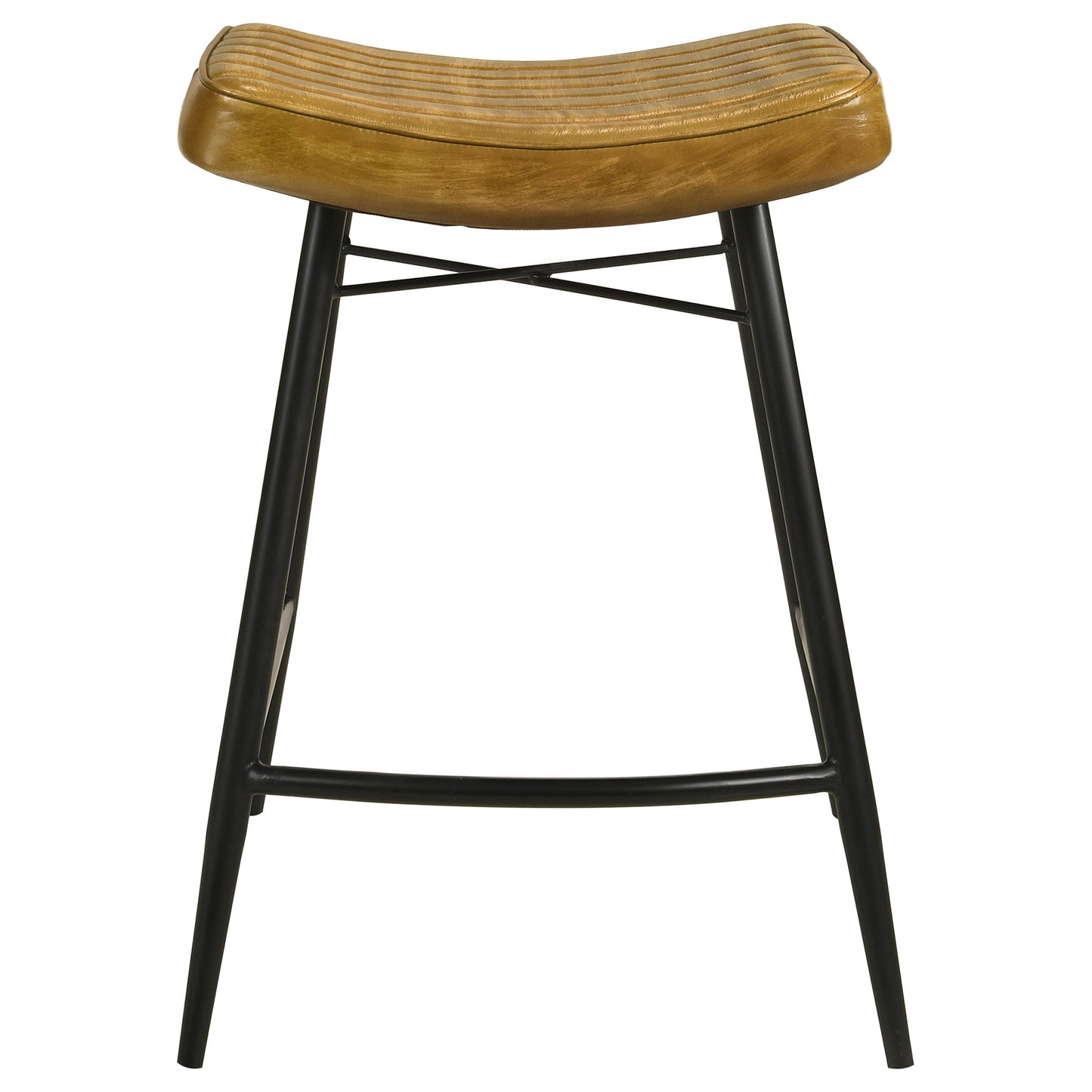 Tabouret de bar Bayu avec dossier en forme de selle, recouvert de cuir, hauteur standard (lot de 2)