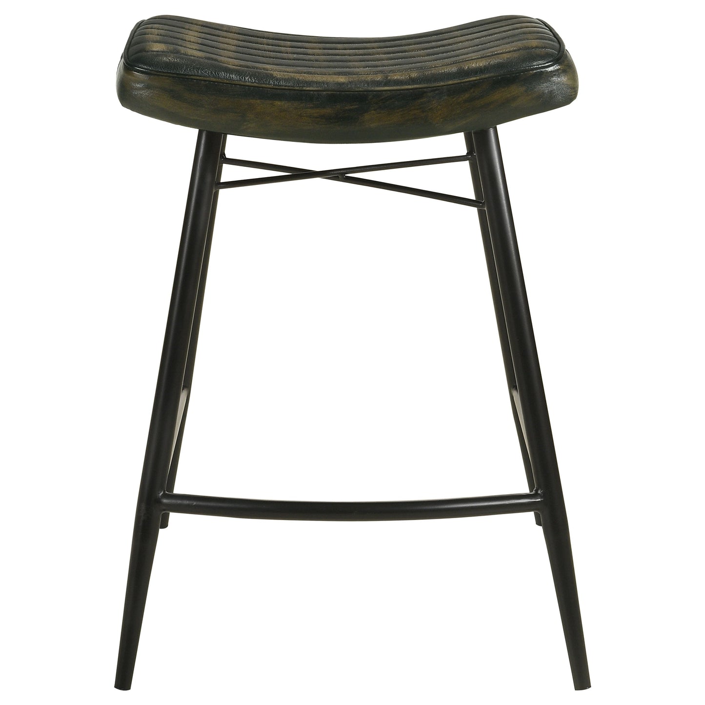 Tabouret de bar Bayu avec dossier en forme de selle, recouvert de cuir, hauteur standard (lot de 2)