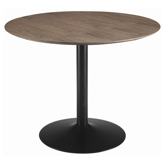 Table à manger ronde Cora, couleur noyer et noir