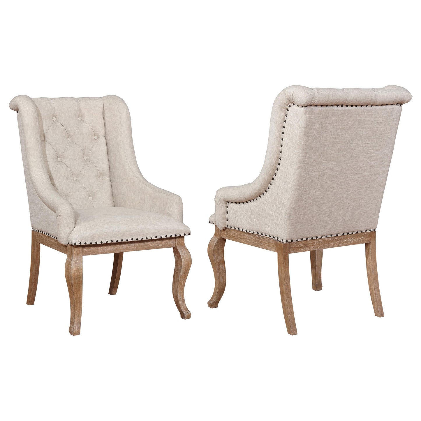 Fauteuils à accoudoirs capitonnés Brockway, crème et brun-beige (lot de 2)