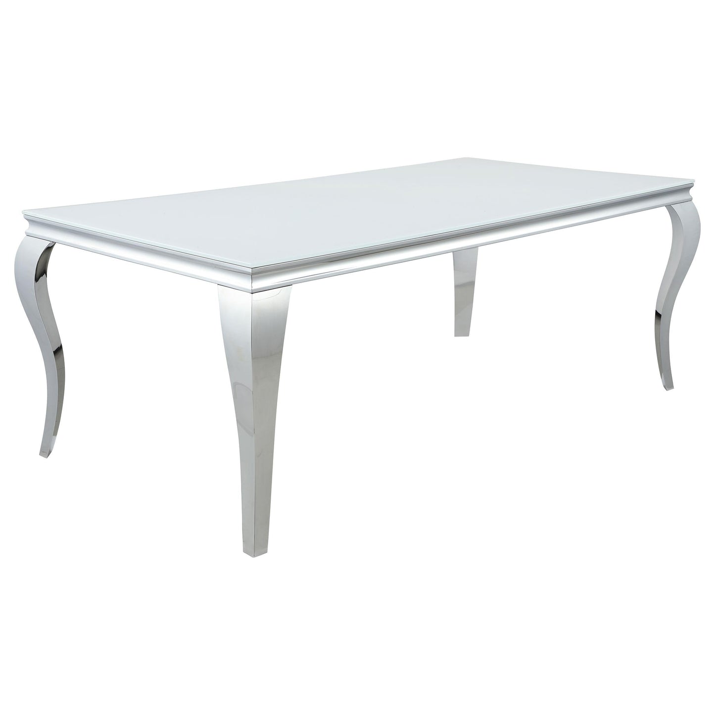 Table de salle à manger rectangulaire Carone avec plateau en verre, blanc et chrome