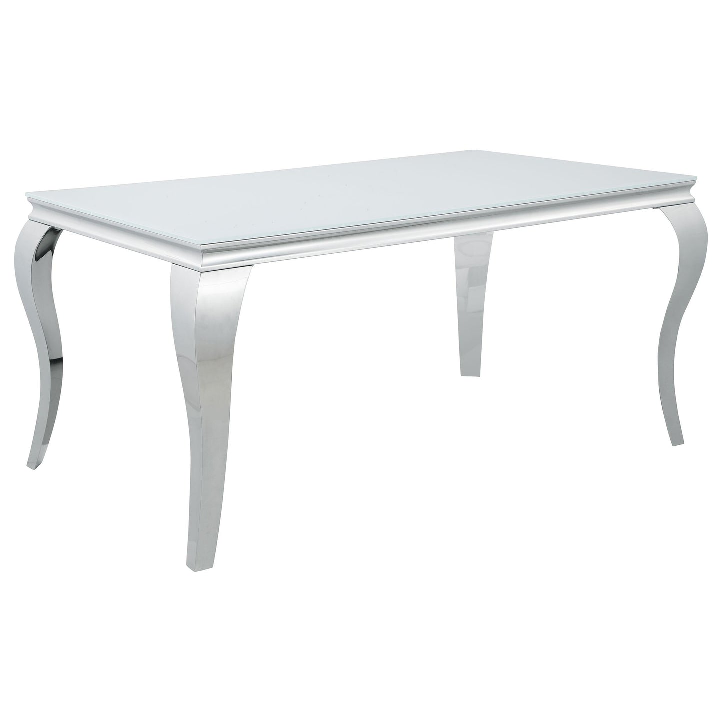 Table de salle à manger rectangulaire Carone avec plateau en verre, blanc et chrome