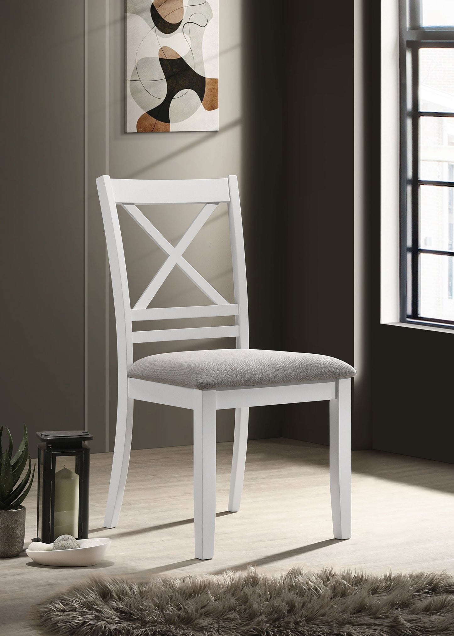 Chaise de salle à manger en bois avec dossier en croix Hollis, blanche