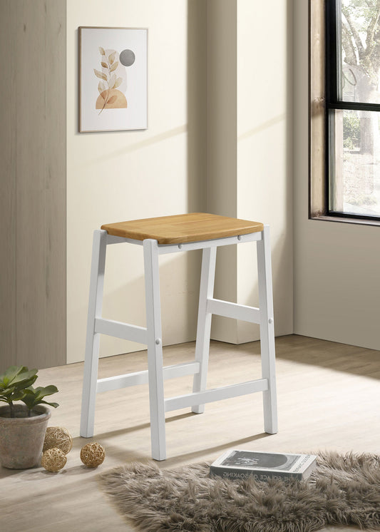 Tabouret de bar sans dossier en bois Hollis, hauteur comptoir, marron et blanc