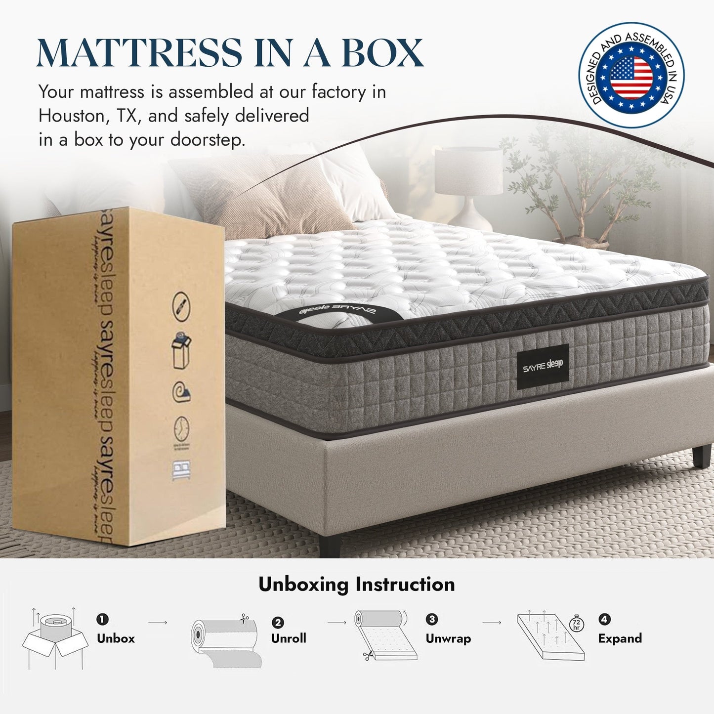 Assemblé aux États-Unis - Matelas hybride 12 Diamond avec ressorts ensachés et mousse à mémoire de forme au gel rafraîchissant