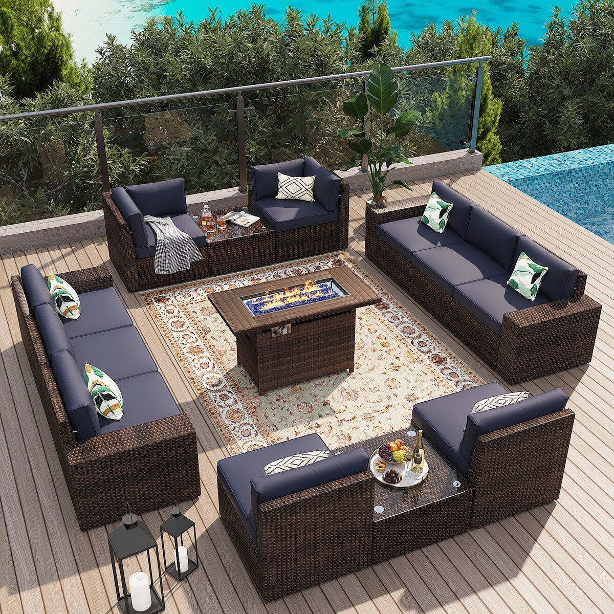 Ensemble de meubles de jardin 13 pièces avec foyer de 44 pouces