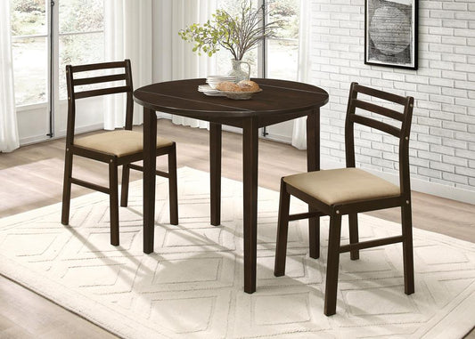 Ensemble de salle à manger Bucknell 3 pièces avec rallonge, couleur cappuccino et beige.