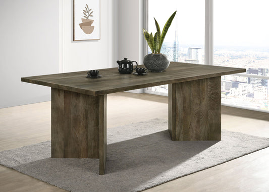 Table à manger rectangulaire Tyler à double pieds en V, couleur brun mangue