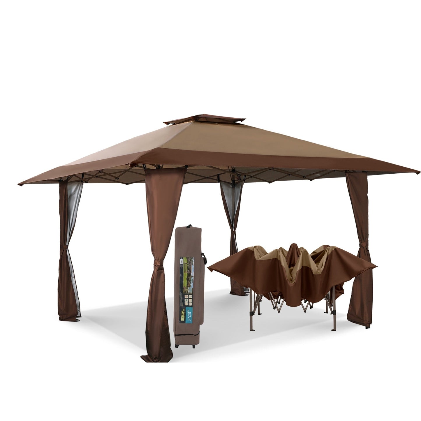 Caravane de jardin gonflable renforcée de 13' x 13' (3,96 m x 3,96 m) avec élégant rideau d'angle - 13x13ft