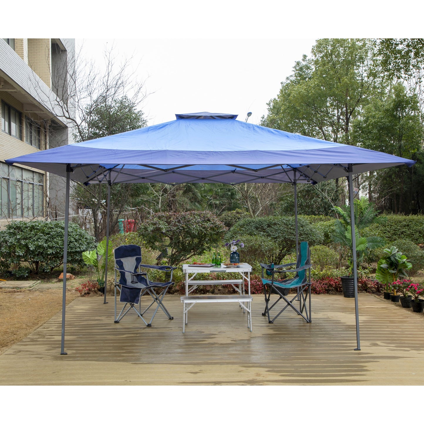 Caravane de jardin gonflable renforcée de 13' x 13' (3,96 m x 3,96 m) avec élégant rideau d'angle - 13x13ft