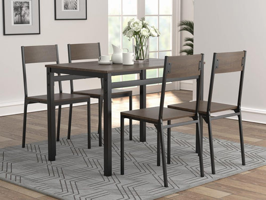 Lana Ensemble de table à manger rectangulaire 5 pièces, brun foncé et noir mat