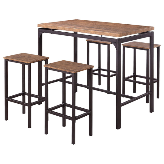 Ensemble table de bar et chaises Santana 5 pièces, hauteur bar, couleur châtaigne vieilli et noir.