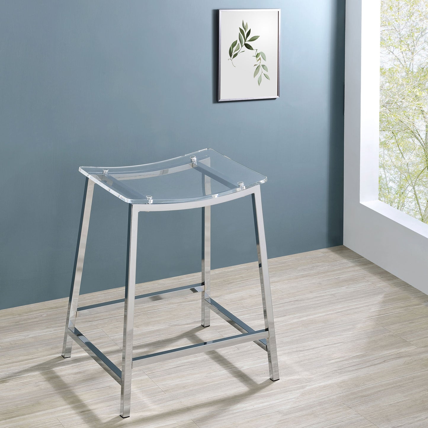 Jovani Tabourets de bar sans dossier en acrylique, hauteur comptoir, transparents et chromés (lot de 2)