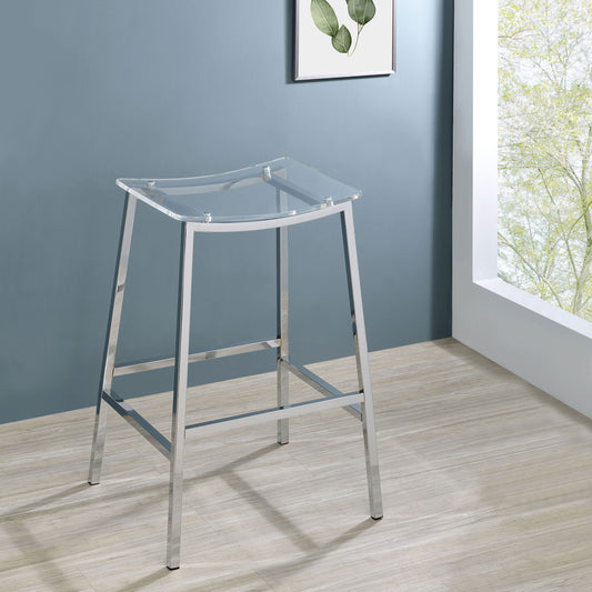 Tabourets de bar sans dossier en acrylique Jovani, transparents et chromés (lot de 2)