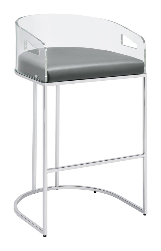 Tabourets de bar Thermosolis avec dossier en acrylique, gris et chrome (lot de 2)