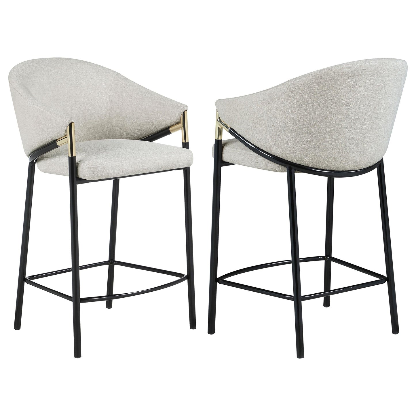 Tabourets de bar à hauteur de comptoir Chadwick avec accoudoirs inclinés, beige et noir brillant (lot de 2)