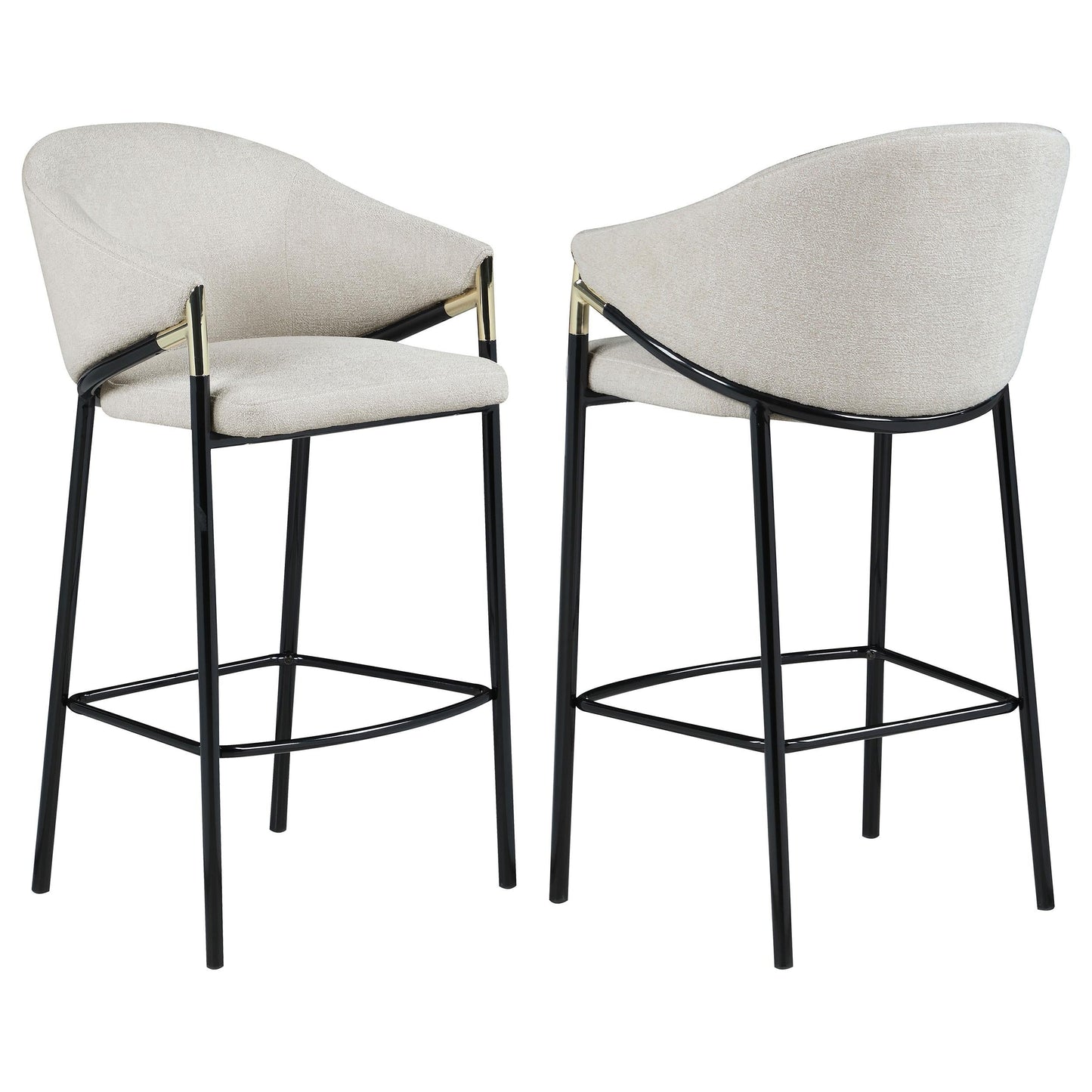 Tabourets de bar Chadwick à accoudoirs inclinés, beige et noir brillant (lot de 2)