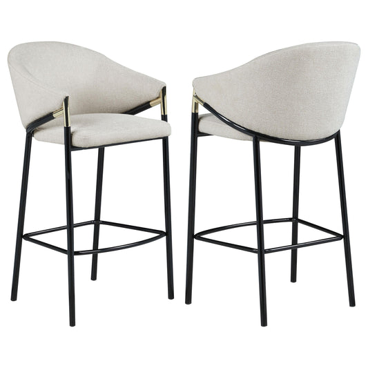 Tabourets de bar Chadwick à accoudoirs inclinés, beige et noir brillant (lot de 2)