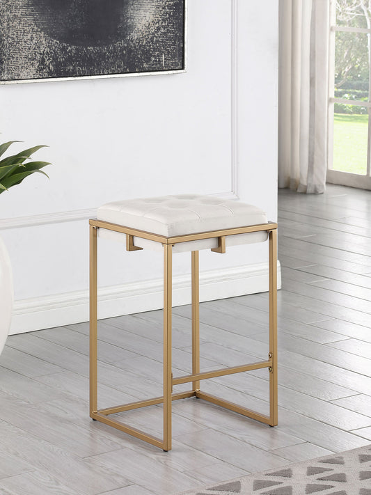 Tabouret de bar Nadia avec siège carré rembourré (lot de 2), beige et doré