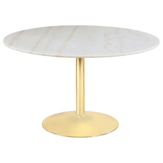 Table à manger ronde Kella avec plateau en marbre blanc et or