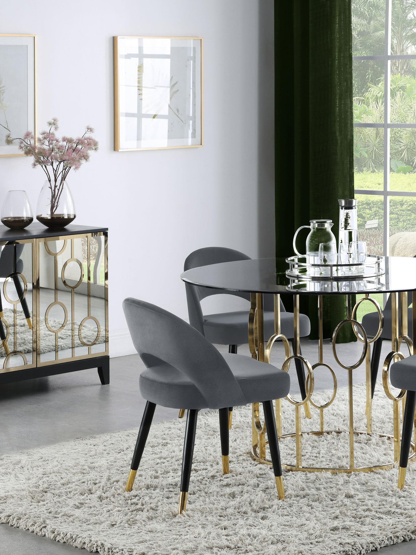 Chaises de salle à manger rembourrées avec dossier incurvé Lindsey, gris (lot de 2)