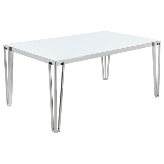 Table à manger rectangulaire Pauline avec pieds en métal blanc et chrome