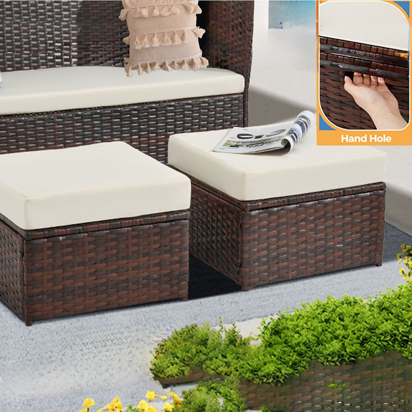 Ottomans en osier pour patio (lot de 2) -- Liquidation