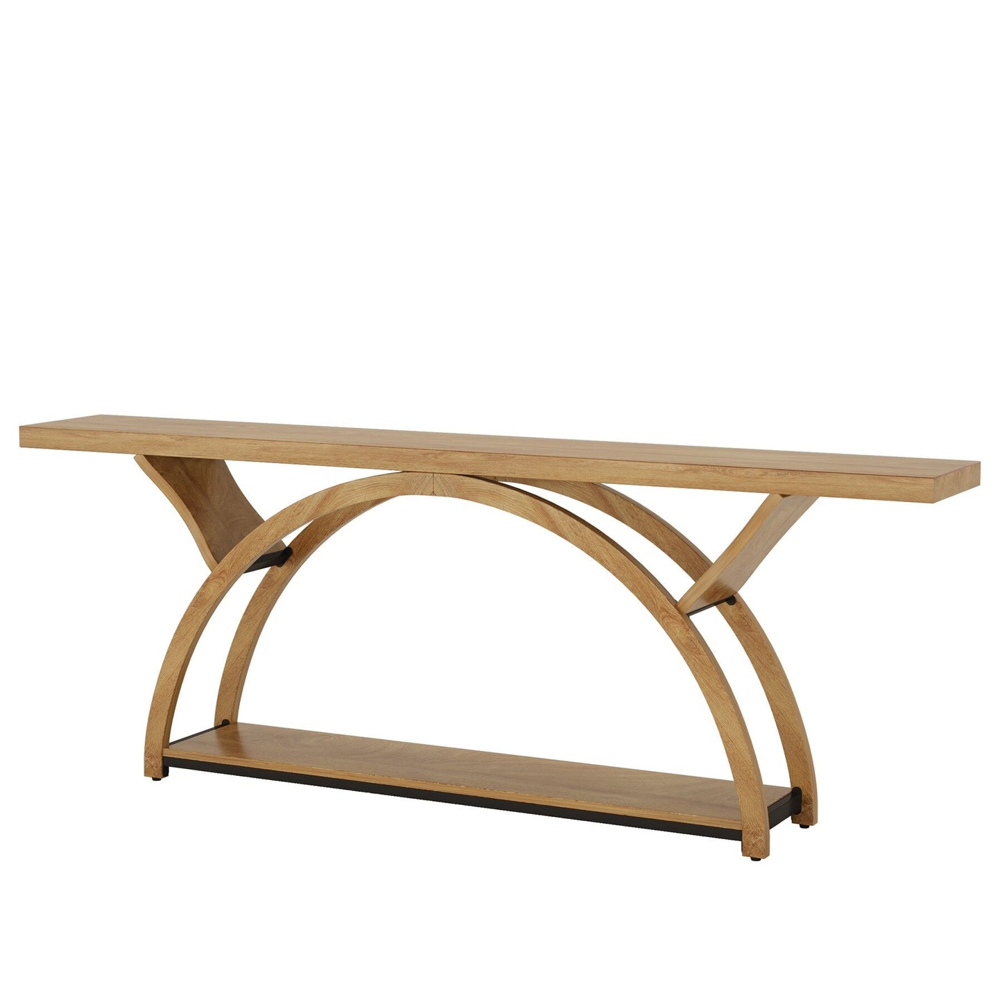 Table de console de canapé étroite et longue à 2 niveaux avec cadre semi-circulaire pour entrée, tables d'appoint de couloir grises