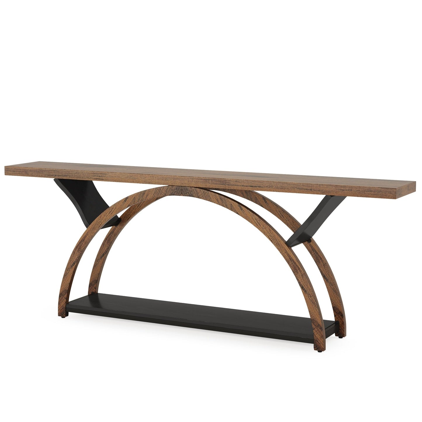 Table de console de canapé étroite et longue à 2 niveaux avec cadre semi-circulaire pour entrée, tables d'appoint de couloir grises