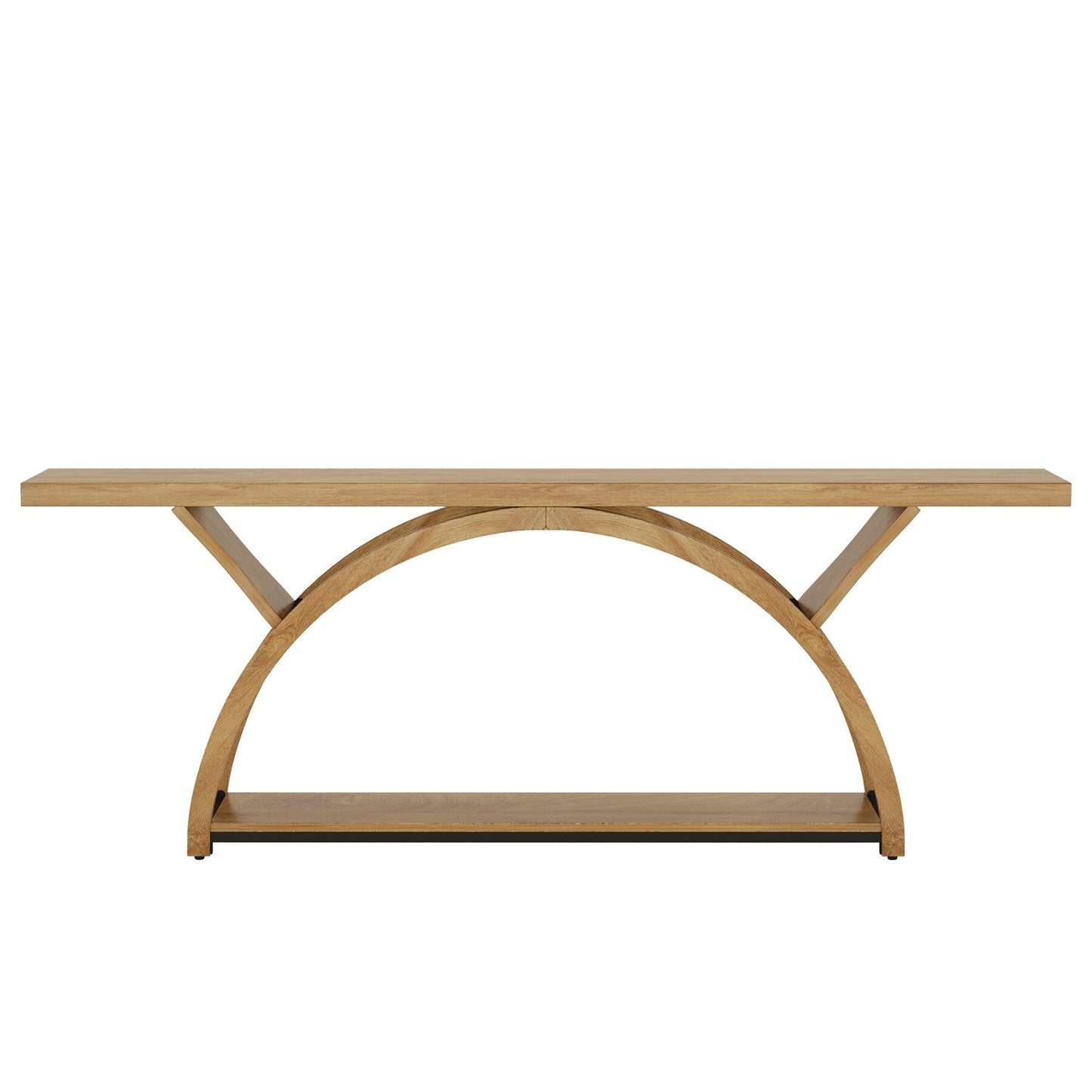 Table de console de canapé étroite et longue à 2 niveaux avec cadre semi-circulaire pour entrée, tables d'appoint de couloir grises