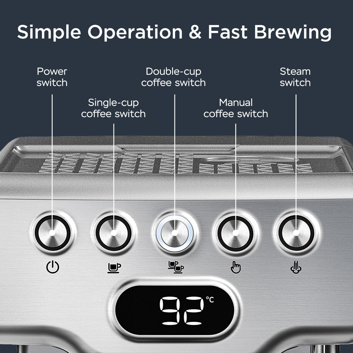 Machine à expresso semi-automatique en acier inoxydable argenté, 20 tasses, avec réservoir d'eau de 0,5 gallon.