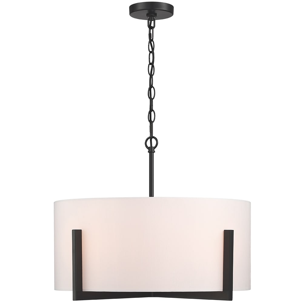 Suspension lumineuse en forme de lustre à 4 lumières, 56 cm (22 po), noir mat, avec abat-jour blanc en forme de tambour - 22 W